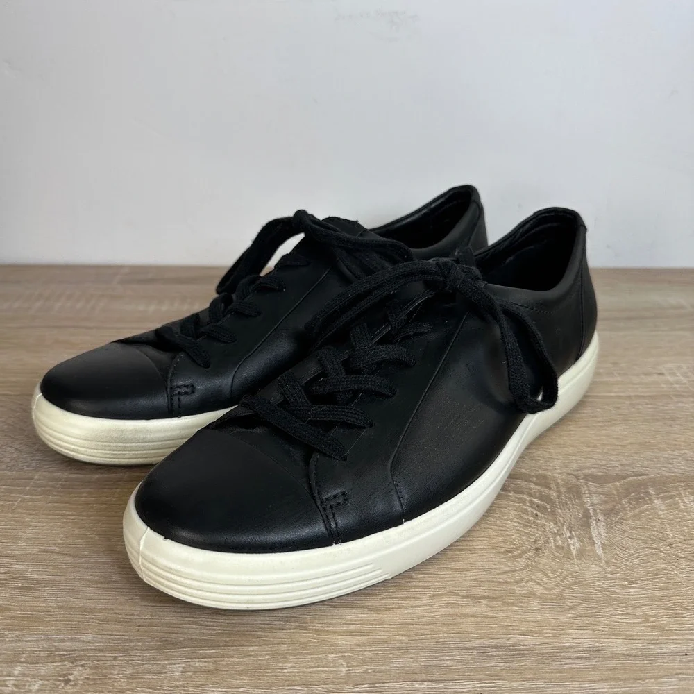 Ecco Soft 7 Mens Black Leather Low Top Sneakers Shoes Size 44 US 10-10.5